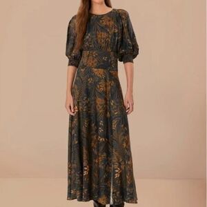 FARM Rio Dark Floral Long Sleeve Dress